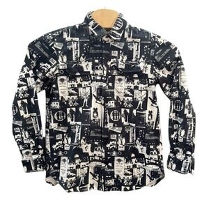 Third Man Records Mens Small Black White Comic Graphic Print Button Down Shirt